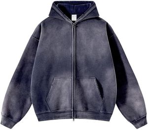 Sweat-shirt à capuche zippé en molleton 100 % coton respirant pour homme, coupe oversize, délavé à l'acide, style streetwear, idéal pour l'hiver - Product Image 5
