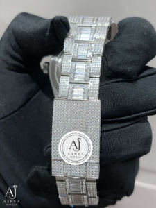Montre AARVA JEWELS de luxe pour femme en acier inoxydable avec moissanite, mouvement Miyota, 38 mm, analogique, quartz, verre saphir, fermoir pliant de sécurité - Product Image 6