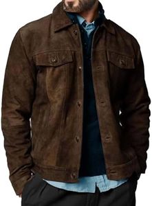 Men's Brown <b>Suede</b> <b>Leather</b> <b>Jacket</b> Workwear Style Turn-down Collar Button Closure Regular Fit Autumn Wear - Product Image 3