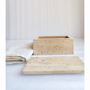 Porte-mouchoirs en travertin de qualité supérieure, organiseur de comptoir de salle de bain de luxe, élégant couvercle de boîte à mouchoirs pour table, décoration moderne pour la maison - Product Image 5