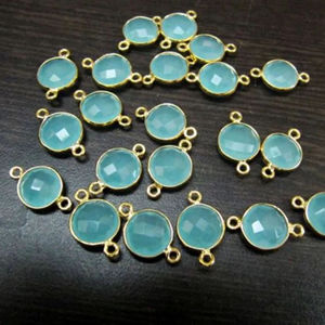 ชุด 5 ชิ้น-: ตัวเชื่อมต่อรูปทรงเหรียญอควา คาลเซโดนีแบบห่วงคู่ - Product Image 4