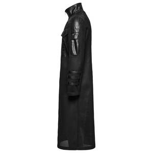 Men Black <b>Gothic</b> Punk Large Flap Pockets Fitted Long Coat Knitted Faux Leather <b>Jackets</b> 2026 - Product Image 4