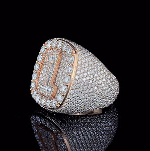 Square Halo <b>Ring</b> <b>With</b> <b>925</b> <b>Silver</b> Iced Out Moissanite Diamond Number <b>Ring</b> - Product Image 3