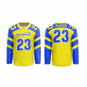 เสื้อฮอกกี้น้ำแข็งแบบพรีเมียมสั่งทำพิเศษ ผ้าซับเหงื่อสำหรับทีมชาย  รับผลิตเสื้อสโมสรแบบส่วนตัว  ผู้จำหน่ายชุดกีฬา - Product Image 1