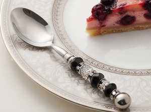 Glam Flatware Set With Black <b>Beaded</b> Handles <b>Mirror</b> Polish Stainless Steel Dishwasher Safe Wedding Tableware - Product Image 4