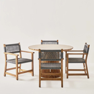 Conjunto de Muebles de Exterior Europeos de Alta Gama, Mesa y Sillas de Comedor con Cuerda y Madera para Jardín - Carlo - Product Image 1