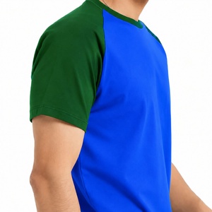 Men's Blue Green Raglan Sleeve O-Neck Regular Fit Spandex Jersey Eco-Friendly T-Shirt Solid Color Casual Style Contrast <b>Trim</b> - Product Image 6
