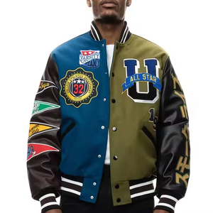 Vestes universitaires sur mesure fabriquées par un fabricant OEM, en laine et cuir, avec patch en chenille et broderie, style streetwear. - Product Image 1