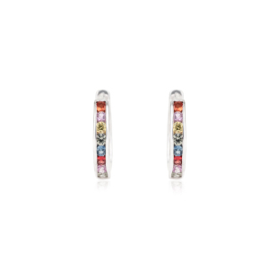 Pendientes de aro tipo huggie de plata de ley 925 con zafiros naturales multicolor, muy vendidos, para mujer, joyería minimalista para uso diario. - Product Image 1