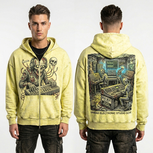 Sudadera con capucha azul verdoso vintage con gráfico de astrónomo zombi y telescopio espacial para hombre, estilo oversize, lavado ácido, streetwear, proveedor personalizado - Product Image 2