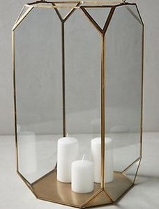 Modern Geometric <b>Brass</b> <b>Lanterns</b> Glass Hexagonal Indoor Tabletop Home Decor Living Room Accent Pieces - Product Image 3
