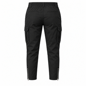 <b>Men's</b> <b>Black</b> <b>Cargo</b> <b>Pants</b> High Waist Multiple Pockets Zipper Cuffs Workwear Style Breathable Canvas Material Autumn Wear - Product Image 2