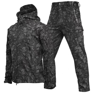 Mens Tactical Softshell Jacket Cargo Pants Set Waterproof Windproof Outdoor Hiking Hunting Hooded Print Black Utility Suit - Product Image 6