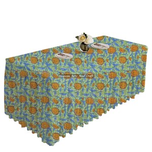Christmas Decoration Kitchen Dining <b>Rectangle</b> Pleated <b>Tablecloth</b> Cover Cotton Hand Block Printed Manufacture Floral Home Decor - Product Image 3