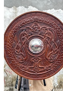 Handmade Viking Shield 24 Inch Wooden Metal Boss Art Deco Design <b>Wall</b> Decal Circular Rustic Style Calvin Handicraft CHSHSHD0027 - Product Image 2