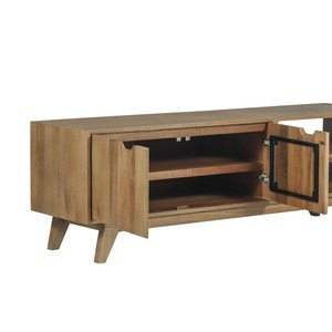 Mueble para TV Vandana Ivory Living de 170 cm en madera maciza de mango, estilo escandinavo Elyka con puertas dobles y nichos - Product Image 4