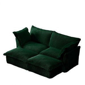 Divano a 2 Posti in Corduroy con Rivestimento Rimovibile, Oversize, per Soggiorno, con 2 Pouf, per Home Theater, Opzione Divano Letto - Product Image 4
