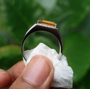 Natural Citrine <b>Mens</b> 925 Sterling <b>Silver</b> Luxury Engagement <b>Ring</b> Prong Emerald Cut Third Party Certified Wedding Engagement - Product Image 3