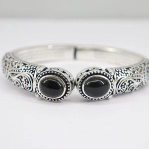 Black Onyx Oval Gemstone Bangle 925 Sterling <b>Silver</b> Adjustable <b>Cuff</b> Handmade Statement Jewelry Gift For Women - Product Image 1