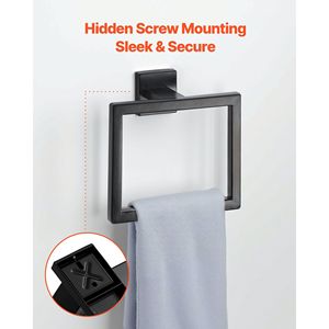 Ensemble d'accessoires de salle de bain en acier inoxydable noir mat de 16 pouces, 5 pièces, comprenant 2 crochets pour peignoirs et 1 barre porte-serviettes de 16 pouces - Product Image 4