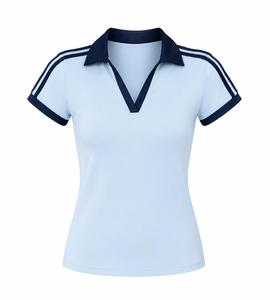 Camiseta Deportiva Casual de Punto Transpirable para Mujer, Corte Ajustado, Manga Corta, con Rayas en Contraste, para Golf y Tenis, Proveedor OEM - Product Image 2