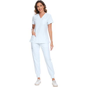 High Quality Woven Nurse Scrubs <b>Set</b> Customized Logo Color Short Sleeve Unisex Hospital Scrub medical Uniform Wholesale - Product Image 1
