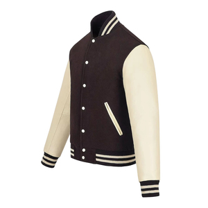 Mens Jacket Brown Varsity Jacket with Cream Sleeves Classic Letterman Baseball Jacket <b>Warm</b> Soft Comfortable Casual Outerwear - Product Image 1
