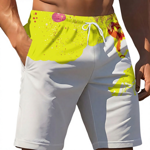 <b>Men's</b> Red White Printed Board Shorts Quick Dry Drawstring Casual Swim <b>Trunks</b> With Pockets Mid Waist - Product Image 2