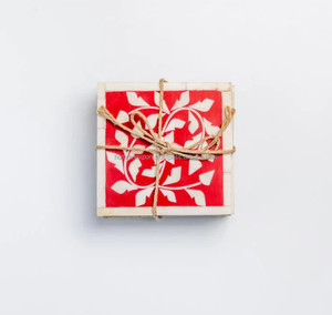 Posavasos de lujo con incrustaciones de hueso gris, diseño de almohadillas cuadradas de alta calidad con patrón Floral, caja de almacenamiento de estilo moderno para decoración de hogar y oficina - Product Image 1