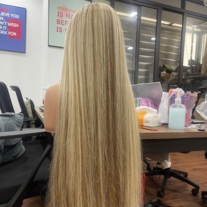 OFERTA ESPECIAL: Peluca de encaje HD con cabello humano vietnamita, extensiones lisas de punta gruesa, color rubio, con raya al medio. - Product Image 1