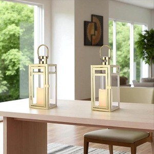 Set of 2 Stainless Steel Decorative <b>Lantern</b> 12'' High Metal <b>Candle</b> Holder <b>Outdoor</b> <b>Candle</b> <b>Lantern</b> with Tempered Glass <b>Lanterns</b> - Product Image 3