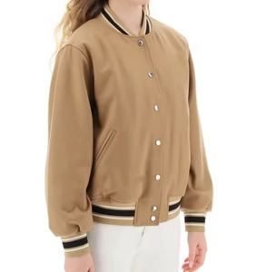 Chaqueta Varsity Unisex Color Caqui, Informal, de Poliéster, con Cuello Camisero y Cierre de Botones, para Otoño - Product Image 1