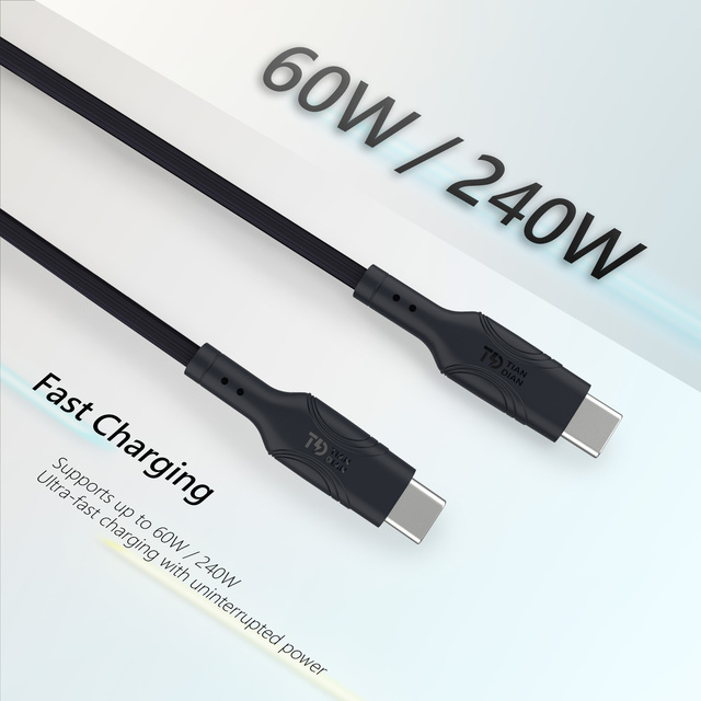 240W Fast Charging Type-C Cable PD3.1 E-Marker PVC Jacket Zinc Alloy Braid Shielding Tinned Copper Conductor 5A IOS Pure Copper