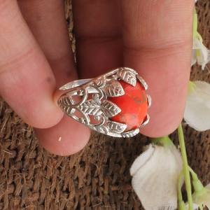 Red Copper Turquoise <b>Ring</b> 925 Sterling <b>Silver</b> Boho <b>Statement</b> Jewelry Gemstone for Women Classic Wedding Style - Product Image 3