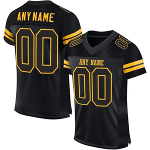 Camiseta de Fútbol Americano Personalizada para Hombre, Cuello en V, Negra y Amarilla, Sublimada, Transpirable, de Malla, Manga Corta, con Nombre y Número Personalizados - Product Image 3