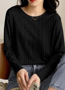 Camiseta de Manga Larga con Cuello Redondo Acanalado para Mujer, Estilo Informal para Oficina o Fiesta - Product Image 3