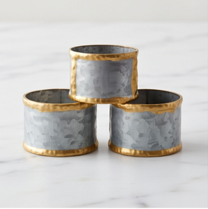 Galvanized Metal <b>Napkin</b> Ring With Hammered Gold Trim Round <b>Silver</b> <b>Napkin</b> Holder For Table Decoration - Product Image 1