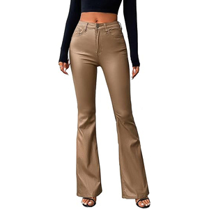 Pantalon en similicuir pour femme, taille haute, coupe droite, extensible, style décontracté streetwear, écologique et respirant - Product Image 1