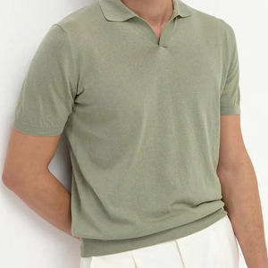 เสื้อโปโลผู้ชายสีเขียวอ่อน ผ้าฝ้าย แขนสั้น ทรงปกติ สวมใส่สบาย สีพื้น ผ้าถัก - Product Image 5