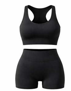 Conjuntos Deportivos para Mujer de 2 Piezas, Bra Deportivo Acanalado sin Costuras, Shorts Ajustados, Ropa para Correr, Fitness, Yoga y Gimnasio - Product Image 1