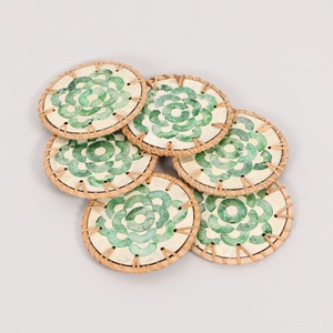 Wood <b>coaster</b> set with holder superior quality rattan mother of pearl <b>coasters</b> <b>drink</b> cup mats - Product Image 5