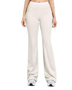 Customized Women Beige <b>White</b> Contrast Sports Bra & Flare Pants Set High Waist Stretch Yoga Fitness Gym Wear Custom OEM Wholesale - Product Image 6