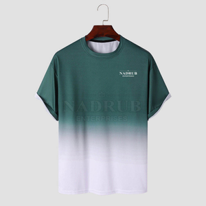 Camiseta de Manga Corta con Cuello Redondo para Hombre, Color Degradado, Corte Regular, Transpirable, Estilo Casual, Blanco y Verde - Product Image 1