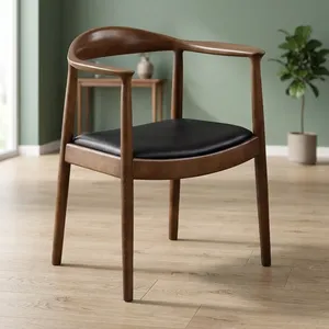 Wooden Armchair with <b>Black</b> Cushioned Seat Curved Backrest Solid Wood Frame Dining <b>Chair</b> for Home Cafe Restaurant Offices - Product Image 6