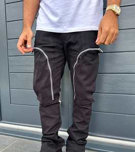 Wholesale High Quality Stacked Flare Custom Logo Twill Cotton <b>Work</b> <b>Pants</b> <b>Cargo</b> Zipper Track <b>Pants</b> for Men's - Product Image 4