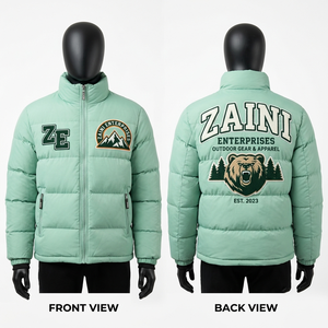 Mens Hooded Puffer Jacket 500g Polyester Pongee Mint Green Waterproof Windproof <b>Camouflage</b> Quilted Panel OEM ODM Private Label - Product Image 1