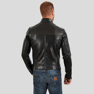 Blouson de motard personnalisé pour homme en cuir véritable noir, coupe ajustée, col à boutons-pression, en peau de mouton souple, veste de mode pour moto - Product Image 3