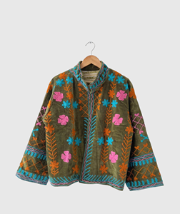 Veste en coton brodée à la main à motifs floraux, col mandarin, manches longues, taille plus, style Prairie Chic, vêtement de printemps pour adultes - Product Image 1
