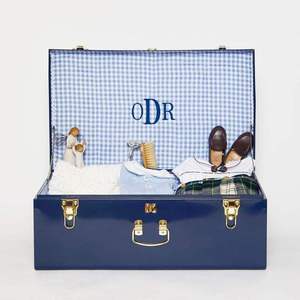 Premium Blue Metal <b>Storage</b> Trunk Set Decorative Organizer <b>Chest</b> Vintage Style Suitcase Box with Gold Locks home decor - Product Image 1