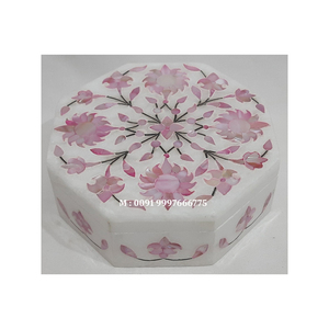 Caja de Joyería Octogonal de Mármol Blanco Natural con Incrustaciones de Madreperla Rosa, Diseño de Incrustaciones Florales, Ideal para Regalo de Acción de Gracias - Product Image 3